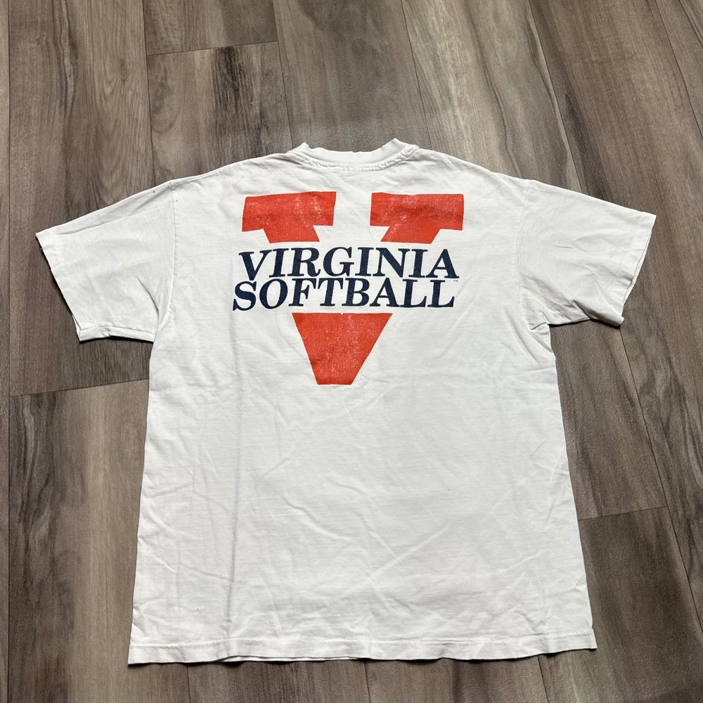 Vintage Hanes Beefy-T Virginia Softball Pocket T-Shirt White Large UVA 90s 1086